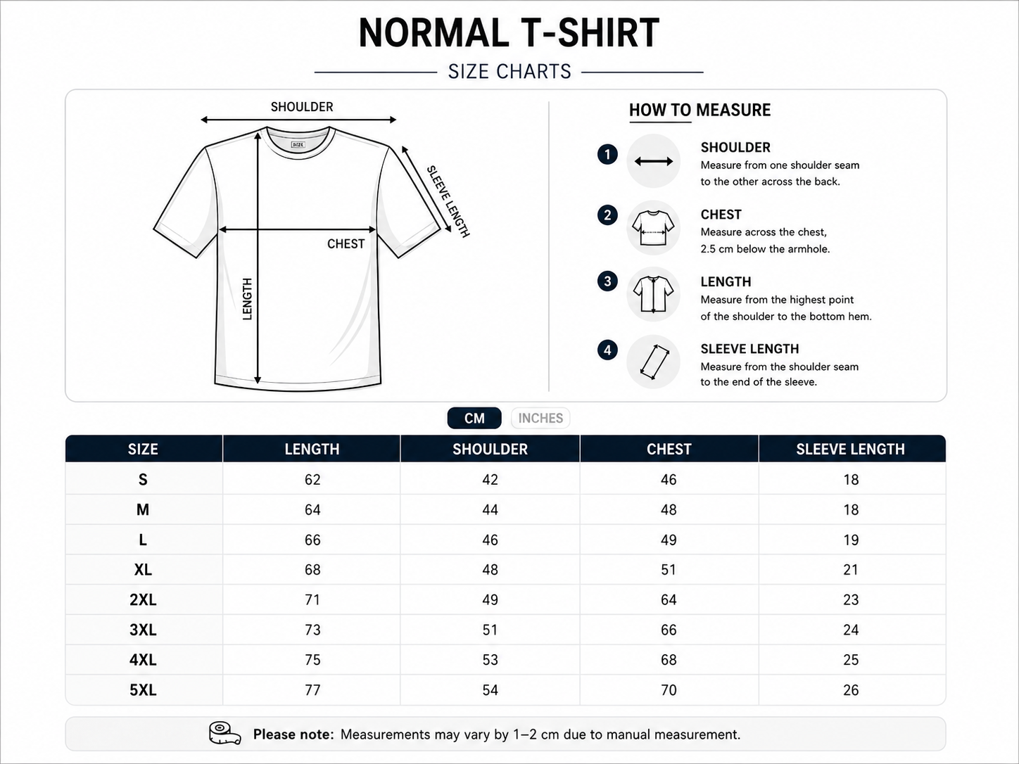 Normal T-Shirt Size Chart
